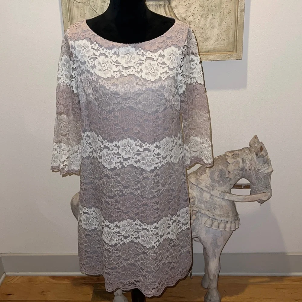 Jessica Howard lace shift dress tan‎ / cream Sz 12